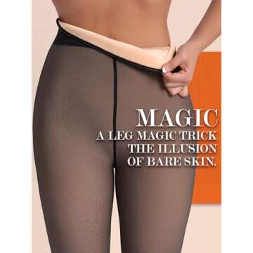 HONENNA 5 Skin Colors Fake Translucent Fleece Lined Tights, Winter Thermal Pantyhose for Women under Dress, medias térmicas, Black L-XL