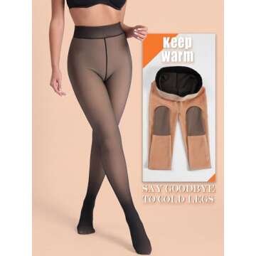HONENNA 5 Skin Colors Fake Translucent Fleece Lined Tights, Winter Thermal Pantyhose for Women under Dress, medias térmicas, Black L-XL