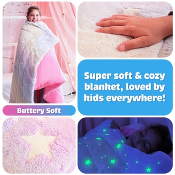 Girls Sleeping Bag, Rainbow & Glowing Stars Sleeping Bag for Girls, Girl Sleeping Bag, Sleeping Bag for Kids with Pillow Pocket, Ages 3+, Soft Toddler Girl Sleeping Bag - Kids Blanket (66'' x 33")