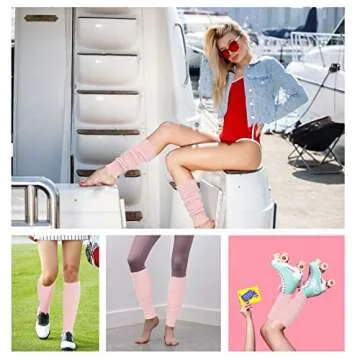 v28 Women Juniors 80s Eighty's Ribbed Leg Warmers for Party Sports (Pink)