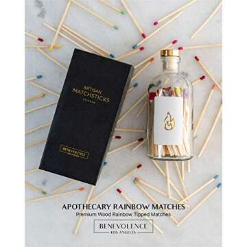 Benevolence LA Decorative Wooden Matches in Glass Jar with Striker | 4 Inches Colored Safety Long Ma...