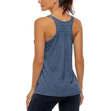 Hibelle Racerback Tank, Women's Workout Running Tops with Built in Bra Strappy Athletic Yoga Tanks Loose Exercise Gym Shirts Summer Basic Clothing Blue Grey X-Large
