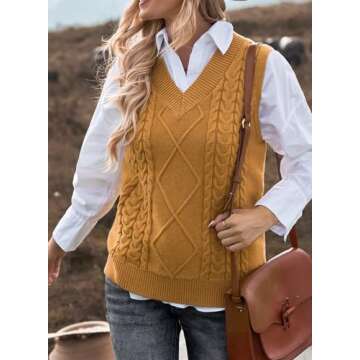 EVALESS Womens Plus Size Yellow Sweater Vest V Neck Sleeveless Fall Spring 2025 Sweaters for Women C...