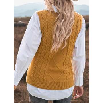EVALESS Womens Plus Size Yellow Sweater Vest V Neck Sleeveless Fall Spring 2025 Sweaters for Women Cable Knit Solid Color Tops Loose Casual Soft Sweater Large