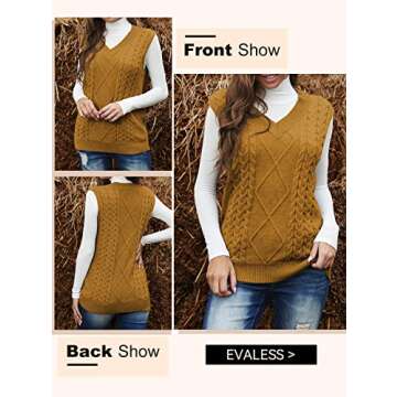 EVALESS Womens Plus Size Yellow Sweater Vest V Neck Sleeveless Fall Spring 2025 Sweaters for Women Cable Knit Solid Color Tops Loose Casual Soft Sweater Large