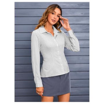 Stylish MakeMeChic Striped Button Down Shirt for Women