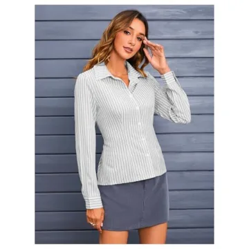 Stylish MakeMeChic Striped Button Down Shirt for Women
