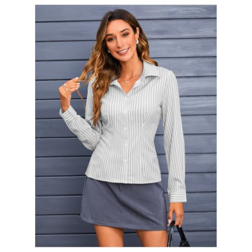 Stylish MakeMeChic Striped Button Down Shirt for Women