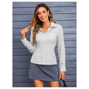 Stylish MakeMeChic Striped Button Down Shirt for Women