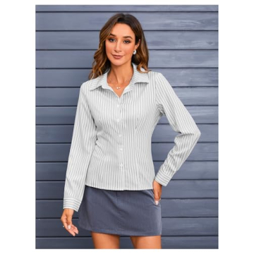 Stylish MakeMeChic Striped Button Down Shirt for Women