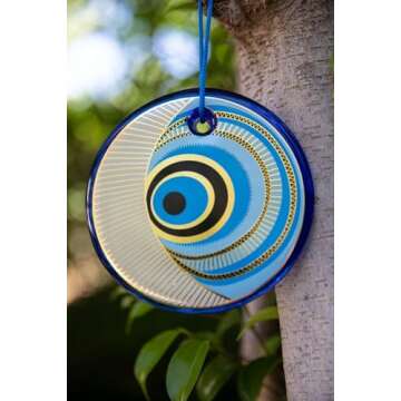 Blue Evil Eye Wall Hanging Ornament Sun and Moon Amulet for Home - Gift Boxed Housewarming, Hostess