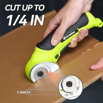 Creddux Cordless Electric Scissors, 4.2V Cardboard Cutter Tool for Cardboard Carpet Leather Packages Plastic with Rechargeable Battery Green