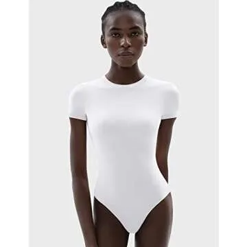 PUMIEY Bodysuits for Women Short Sleeve Body Suit Womens Fashion Tops Splashed White X-Small