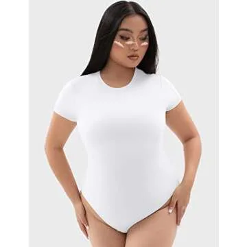PUMIEY Bodysuits for Women Short Sleeve Body Suit Womens Fashion Tops Splashed White X-Small