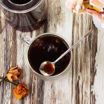 AMEDY'S Set Of 4 Insulated Double Wall Glasses With Handles & 4 Teaspoons – Durable 12 Oz (350 ml) Coffee Glasses | Tea Cups | Latte Glasses | Double Walled Coffee Cups | Double Wall Glass Coffee Mugs