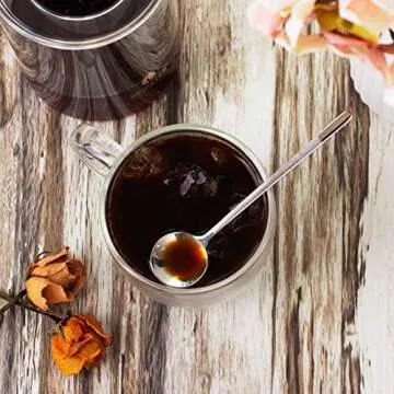 AMEDY'S Set Of 4 Insulated Double Wall Glasses With Handles & 4 Teaspoons – Durable 12 Oz (350 ml) Coffee Glasses | Tea Cups | Latte Glasses | Double Walled Coffee Cups | Double Wall Glass Coffee Mugs