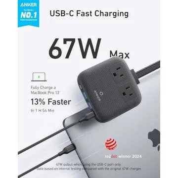 Anker Nano Charging Station(67W Max), 6-in-1 USB C Power Strip for iPhone 15/14 and MacBook, with Fl...