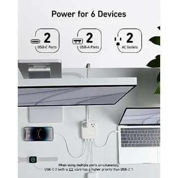 Anker Nano Charging Station(67W Max), 6-in-1 USB C Power Strip for iPhone 15/14 and MacBook, with Flat Plug and 5ft Thin Undetachable Extension Cord,2 AC,2 USB A,2 USB C, for Home&Office(Black Stone)