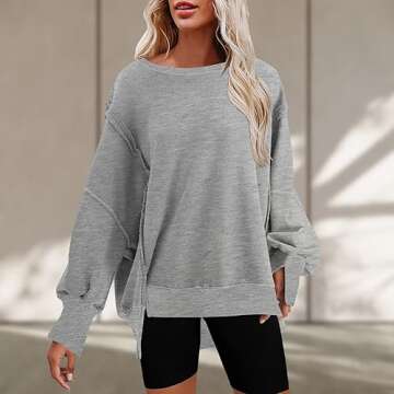 Deals Comfy Sweatshirt for Women Loose Fit Casual Crew Neck Pullover Fashion Long Sleeve Blouses Solid Color Shirt Tops Deals of the Day A-gray