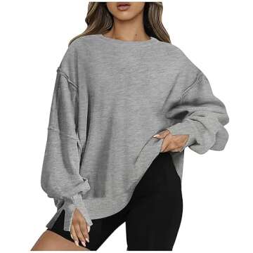 Deals Comfy Sweatshirt for Women Loose Fit Casual Crew Neck Pullover Fashion Long Sleeve Blouses Solid Color Shirt Tops Deals of the Day A-gray