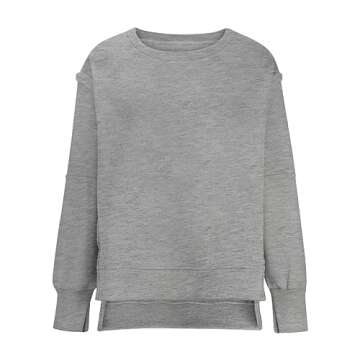 Deals Comfy Sweatshirt for Women Loose Fit Casual Crew Neck Pullover Fashion Long Sleeve Blouses Solid Color Shirt Tops Deals of the Day A-gray