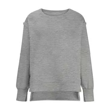 Deals Comfy Sweatshirt for Women Loose Fit Casual Crew Neck Pullover Fashion Long Sleeve Blouses Solid Color Shirt Tops Deals of the Day A-gray