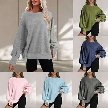Deals Comfy Sweatshirt for Women Loose Fit Casual Crew Neck Pullover Fashion Long Sleeve Blouses Solid Color Shirt Tops Deals of the Day A-gray