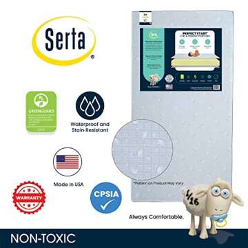 Serta Perfect Start Dual Sided Baby Crib Mattress & Toddler Mattress - Waterproof - 6" Premium Sustainably Sourced Fiber Core - GREENGUARD Gold Certified – 7 Year Warranty - Made in USA