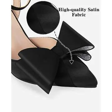 Coutgo Bow Black Heels for Women Rhinestone Closed Toe High Heel Strappy Dress Wedding Bridal Pumps Shoes