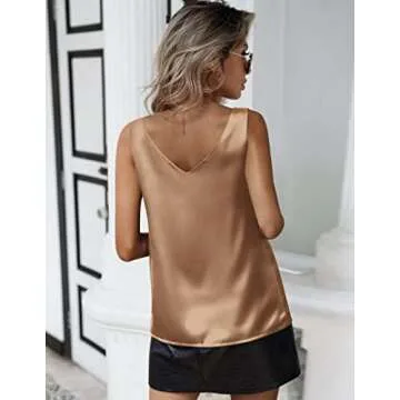 Zeagoo Women 2025 Silk Satin Tank Tops Dressy V Neck Camisole Blouse Casual Sleeveless Cami Summer Tanks Shirt Khaki