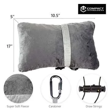 Compact Travel Pillow Made with Shredded Memory Foam and Super Soft Fleece Fabric for Ultimate Comfort in Travel. Patented Design Rolls and Compacts Small for Travel. (Grey)