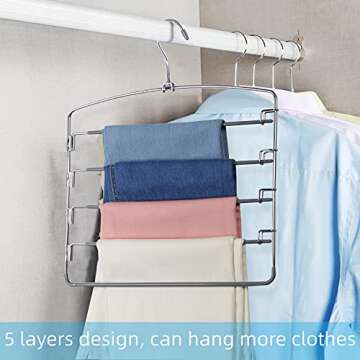 FeeraHozer Pants Hangers Space Saving 3 Pack - 5 Layers Swing Arm Rack