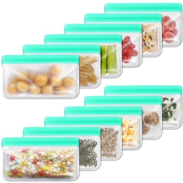 12 Pack Eco-Friendly Reusable Silicone Snack Bags for Kitchen & Travel Organization