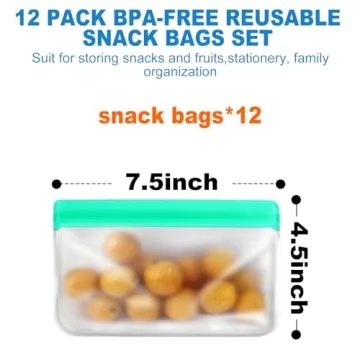 Eco-Friendly 12 Pack Reusable Silicone Snack Bags