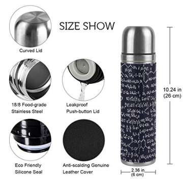 ALAZA Chemical Molecula Formula Double Wall Water Bottle Vacuum Insulated Thermos Flask Genuine Leather Wrapped 17 Oz