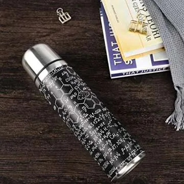 ALAZA Chemical Molecula Formula Double Wall Water Bottle Vacuum Insulated Thermos Flask Genuine Leather Wrapped 17 Oz