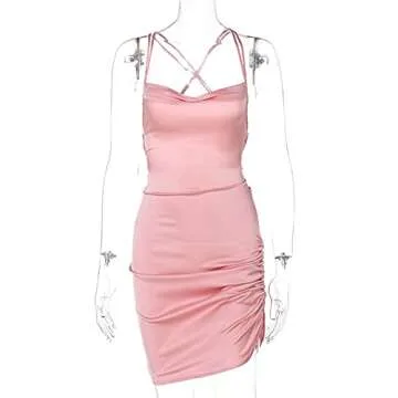 JUMISEE Satin Bodycon Dress for Women - Sexy Party Attire