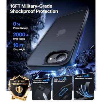 Eastinbox iPhone 16e Case [16FT Military Grade Drop Protection] Anti-Slip, Anti-Scratch, Slim Froste...