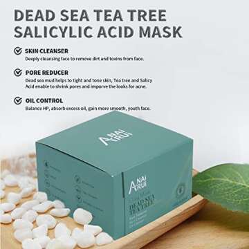 ANAI RUI Dead Sea Mud Mask with Tea Tree Oil & Salicylic Acid, Charcoal, Blackhead Remover, Pore Cle...