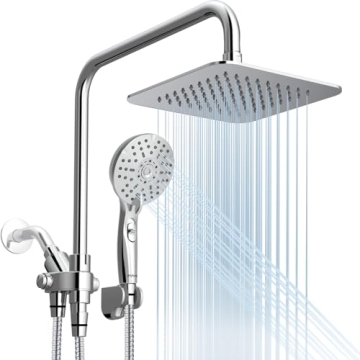 Ryamen Dual Shower Head Combo, 8'' High Pressure Rain/Rainfall Shower Head, 5 Settings Adjustable Ha...