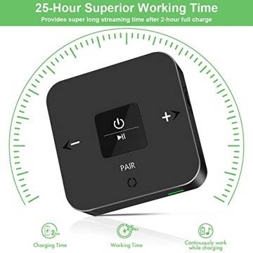 Golvery Bluetooth 5.0 Transmitter Receiver for TV, 2 in 1 Bluetooth Aux Adapter for PC/DVD/MP3/Car/Home Stereo/Speaker/Gym, Optical/RCA/AUX Connection, 25 Hours Playtime, Pair 2 Devices Simultaneously