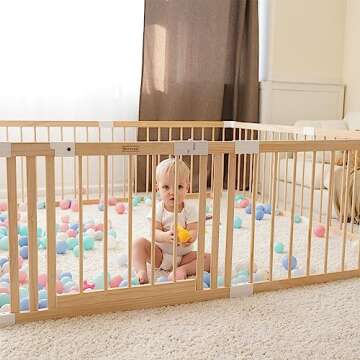 Wooden Baby Playpen & Gate - Safe Stylish Activity Center