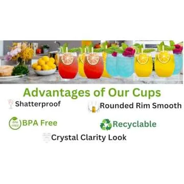 40 count Diamond Unbreakable Stemless Plastic Wine Champagne Whiskey Glasses Elegant Durable Disposable Indoor Outdoor Ideal for Home, Office, Bars, Wedding, 12 Ounce Cups Gold Rim (Gold)