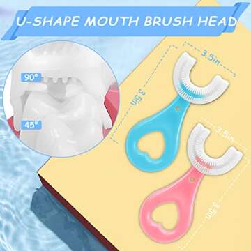 4 Pack U Shaped Toothbrush Kids, Soft Silicone Brush Head Whole Mouth with Handle 360 ° Oral Teeth ...