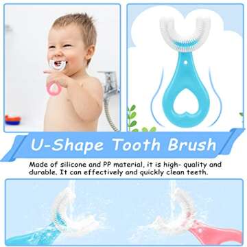 4 Pack U Shaped Toothbrush Kids, Soft Silicone Brush Head Whole Mouth with Handle 360 ° Oral Teeth Cleaning Design for Toddler Toothbrushes Age 2-6