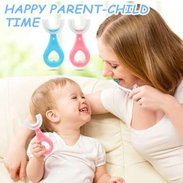 4 Pack U Shaped Toothbrush Kids, Soft Silicone Brush Head Whole Mouth with Handle 360 ° Oral Teeth Cleaning Design for Toddler Toothbrushes Age 2-6