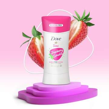 Dove Teens Deodorant Stick Strawberry Sparkle, for gentle underarm care, 48-hour odor protection and aluminum free deodorant, 2.6 oz