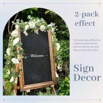 Der Rose 2 Pcs 13Ft Artificial Eucalyptus Flower Garland with Fake Rose Flower Vine Seeded Eucalyptus Leaves Greenery Garland for Wedding Table Runner Backdrop Party Centerpiece Room Decor (White)