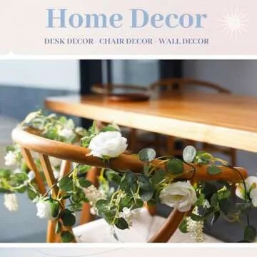 Der Rose 2 Pcs 13Ft Artificial Eucalyptus Flower Garland with Fake Rose Flower Vine Seeded Eucalyptus Leaves Greenery Garland for Wedding Table Runner Backdrop Party Centerpiece Room Decor (White)