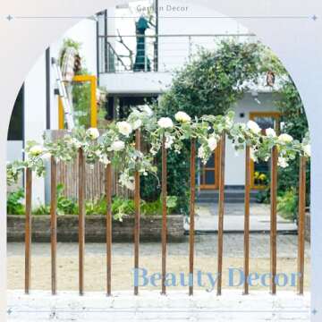 Der Rose 2 Pcs 13Ft Artificial Eucalyptus Flower Garland with Fake Rose Flower Vine Seeded Eucalyptus Leaves Greenery Garland for Wedding Table Runner Backdrop Party Centerpiece Room Decor (White)